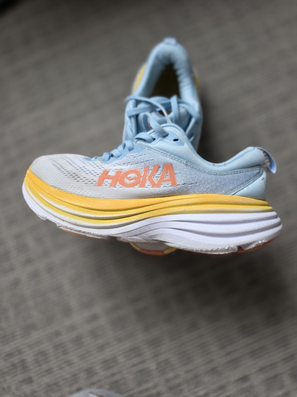Hoka Bondi 8 Running Shoes - Light Blue, Yellow & Coral Accents - Picture 2 of 10